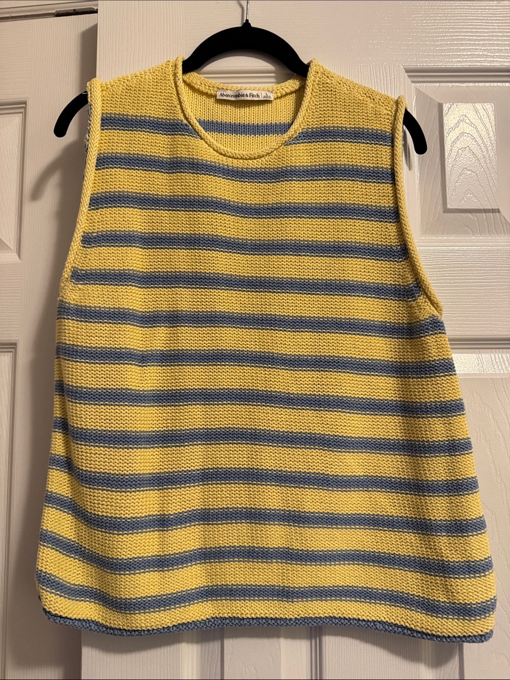 Abercrombie & Fitch Yellow & Blue Striped Sleeveless Knit Top - Size L